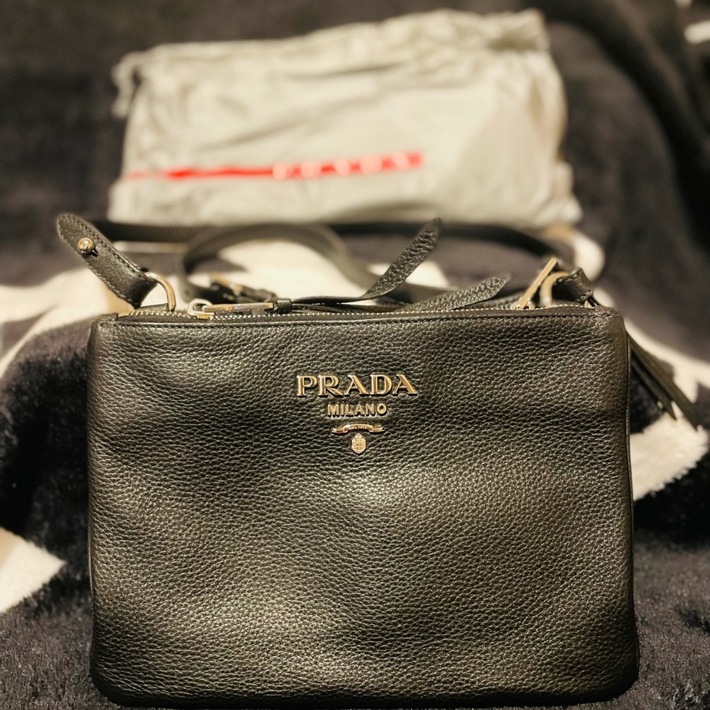 Authentic Prada Vitello Phen black Leather Crossbody Bag with dustbag